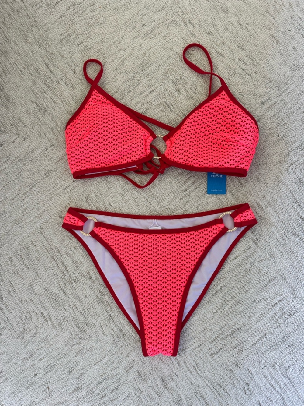 CUPSHE Overexposed Coral Bikini Set sz M/L NWT - Picture 3 of 8